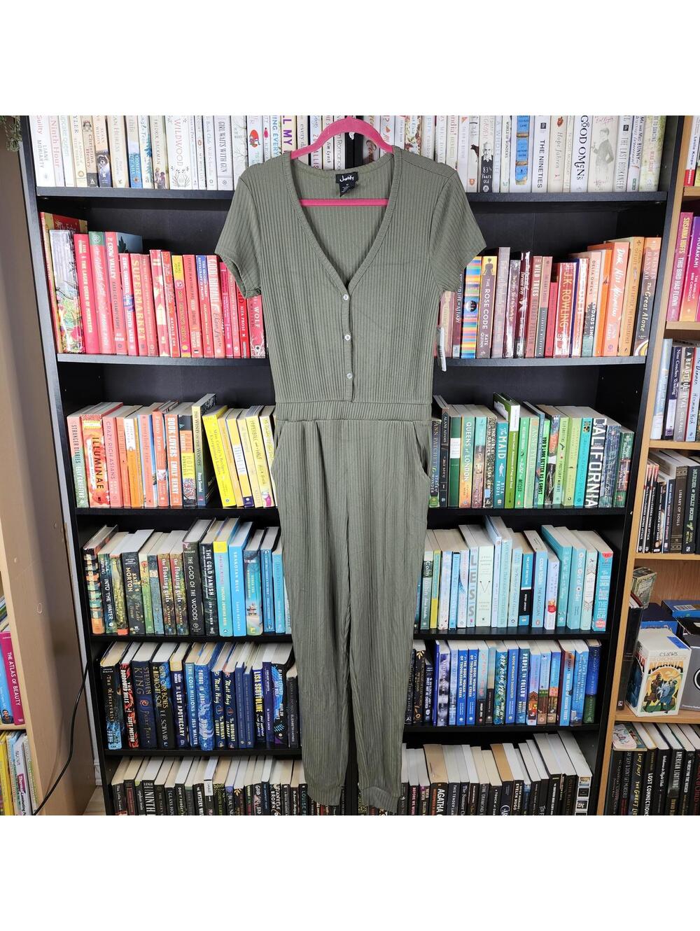 Justify Ribbed Jumpsuit Olive Green Short Sleeve Medium
